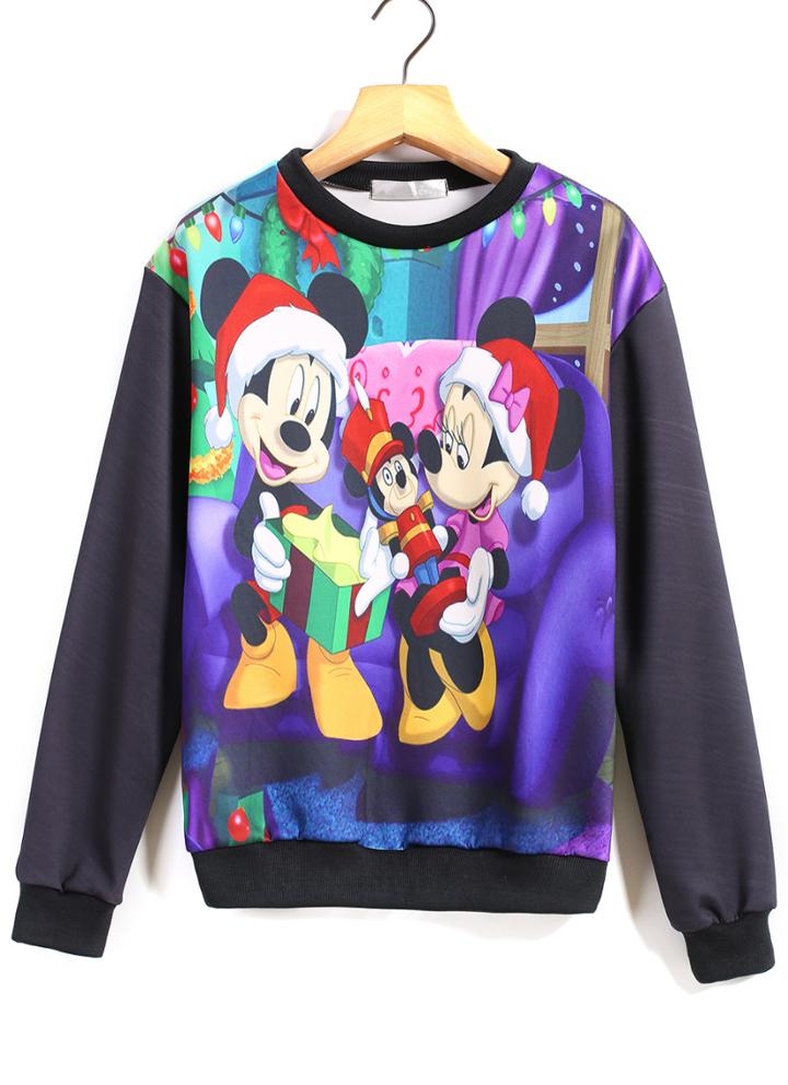 Romwe Christmas Mickey Print Sweatshirt