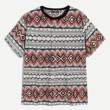 Romwe Guys Mixed Print Round Neck Tee