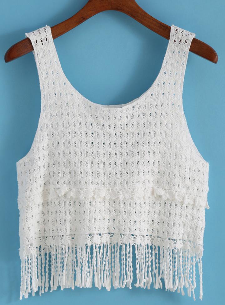 Romwe With Tassel Crochet Tank Top