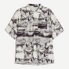 Romwe Guys Pocket Patched Landscape Painting Shirt