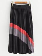 Romwe Color Block Pleated Suede Skirt