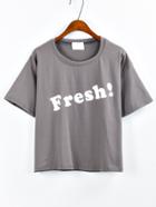 Romwe Letter Print Drop Shoulder T-shirt - Grey