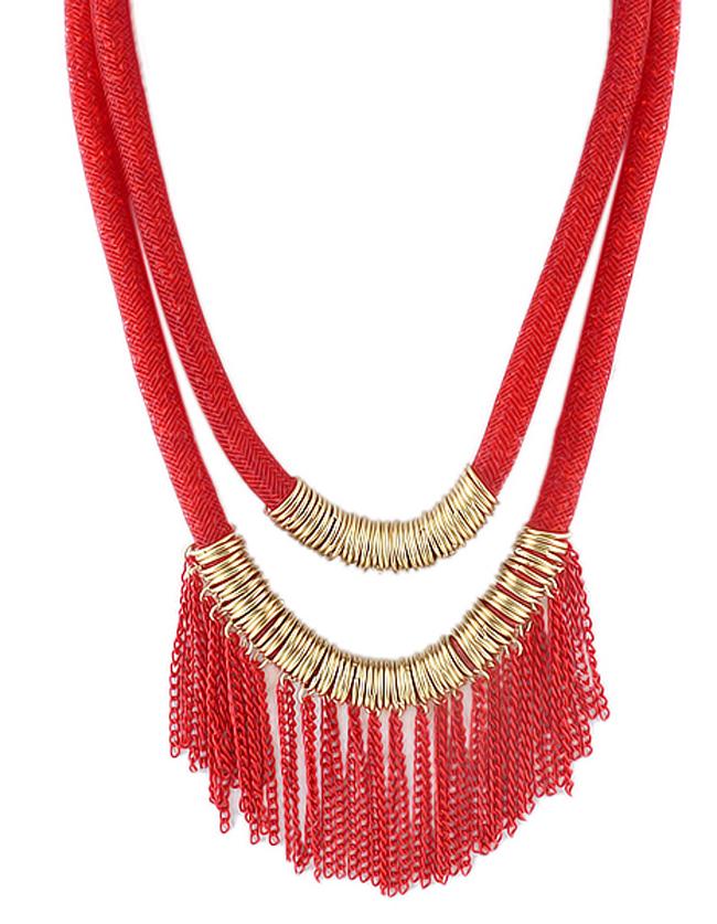 Romwe New Design Red Two Layers Net Chain Women Tassel Necklace