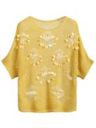 Romwe Ginger Hollow Sequined Knitwear