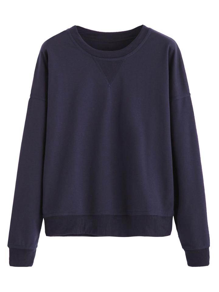 Romwe Navy Dropped Shoulder Seam Sweatshirt