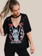 Romwe Oversized Grungy Graphic Top