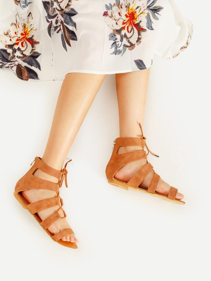 Romwe Lace Up Gladiator Flat Sandals