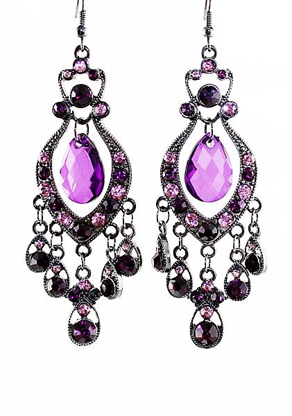 Romwe Grace Aulic Purple Crystal Drop Earring