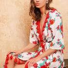 Romwe Floral Print Tassel Detail Self Belted Wrap Dress