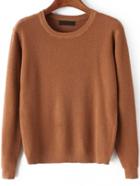 Romwe Round Neck Long Sleeve Khaki Sweater