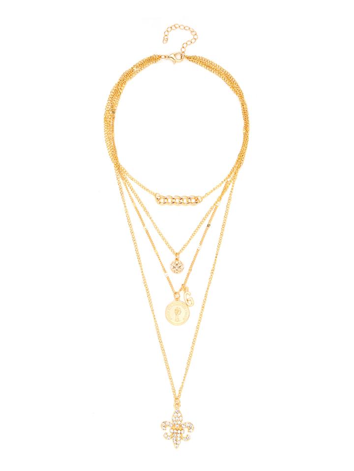 Romwe Chain & Round Pendant Layered Chain Necklace