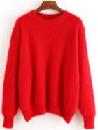 Romwe Red Round Neck Plain Sweater