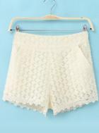 Romwe Embroidered Organza Lace Beige Shorts