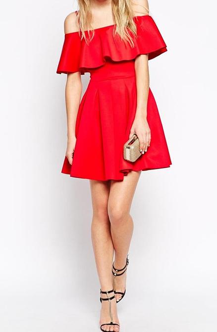 Romwe Off-shoulder Ruffle Flare Dress