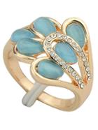 Romwe Blue Gemstone Gold Hollow Ring