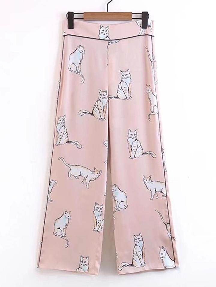 Romwe Animal Print Wide Leg Pants