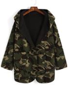 Romwe Hooded Camouflage Pockets Loose Coat