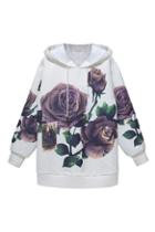 Romwe Rose Print Hoodied Sweatshirt