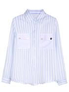 Romwe Light Blue Vertical Striped Pocket Blouse