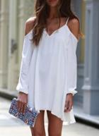 Romwe White Off The Shoulder Loose High Low Dress