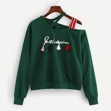 Romwe Fringe Detail Asymmetrical Neck Sweatshirt