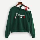 Romwe Fringe Detail Asymmetrical Neck Sweatshirt
