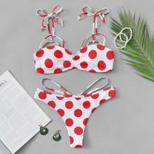 Romwe Polka Dot Harness Ruched Top With Cheeky Bikini