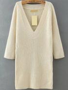 Romwe V Neck Beige Sweater Dress
