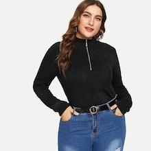 Romwe Plus Solid Quarter Zip Tee