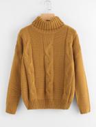 Romwe High Neck Drop Shoulder Cable Knit Sweater
