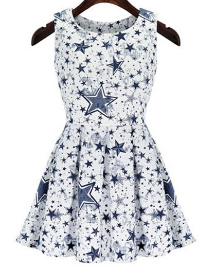Romwe Stars Print Chiffon Tank Dress