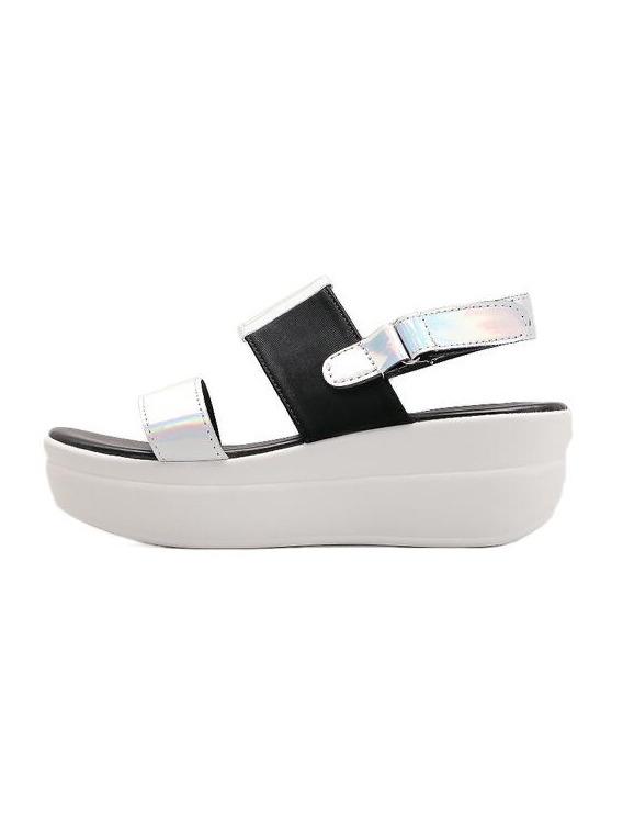 Romwe Silver Contrast Faux Patent Flatform Sandals