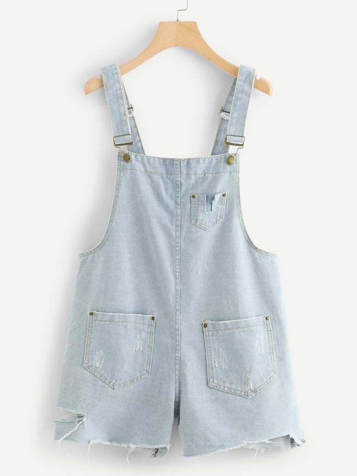 Romwe Raw Hem Denim Overalls