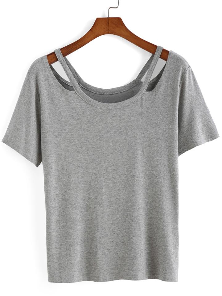 Romwe Hollow Loose Grey T-shirt