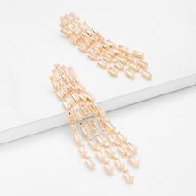 Romwe Rhinestone Overlay Tassel Chain Drop Earrings
