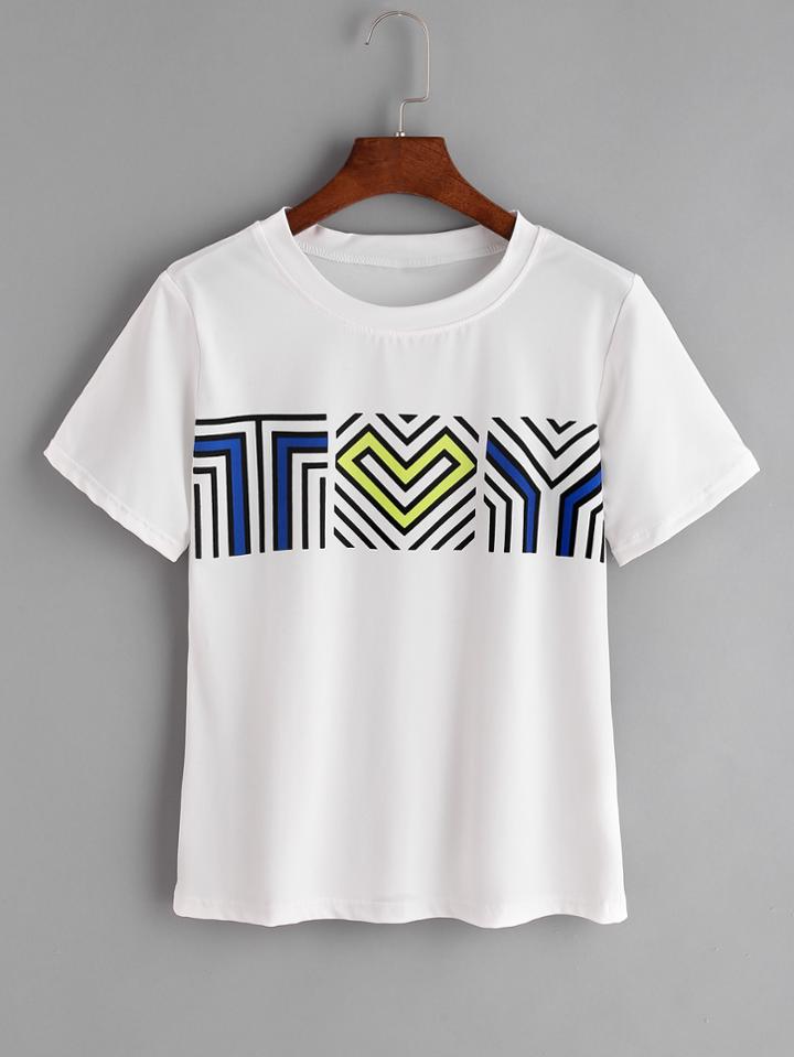 Romwe White Contrast Pattern Print T-shirt