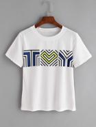 Romwe White Contrast Pattern Print T-shirt