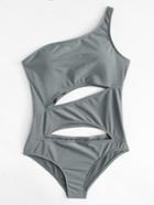 Romwe One Shoulder Cutout Swimsuit
