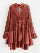 Romwe Lace Panel Asymmetrical Dress