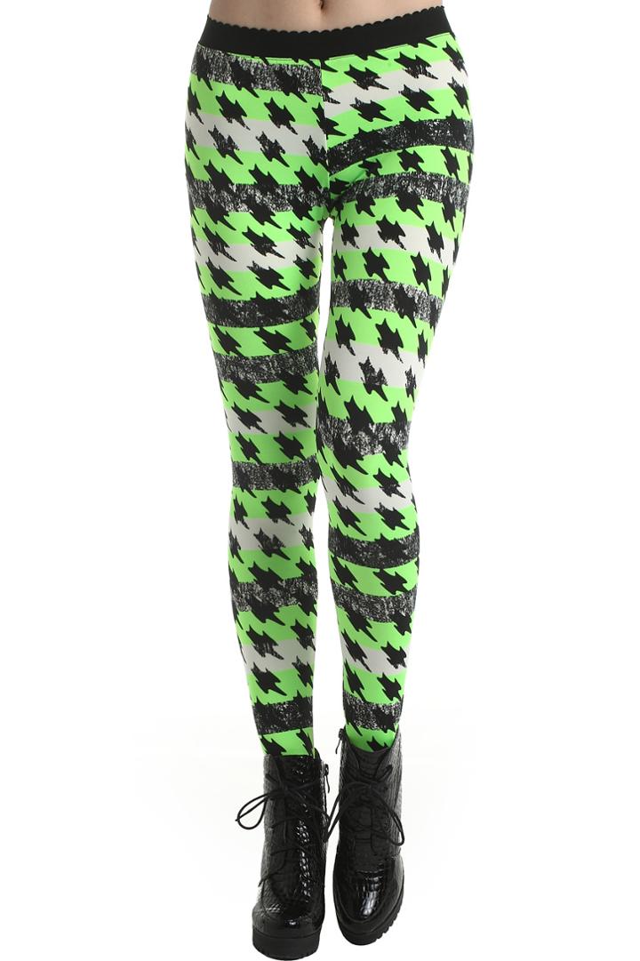 Romwe Romwe Striped Houndstooth Flourecent-green Leggings
