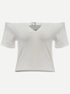 Romwe White Off The Shoulder Keyhole T-shirt
