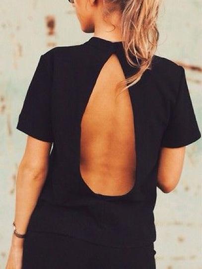 Romwe Open Back Mock Neck Top