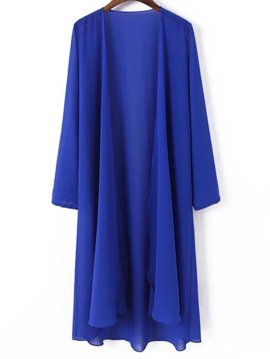 Romwe Chiffon Long Royal Blue Top