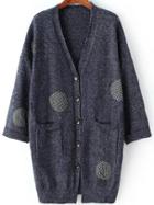 Romwe Polka Dot Patch Blue Coat With Buttons