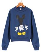 Romwe Mickey Print Crop Blue Sweatshirt