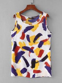 Romwe Brush Strokes Print Chiffon Top