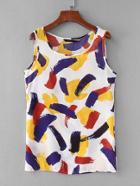 Romwe Brush Strokes Print Chiffon Top