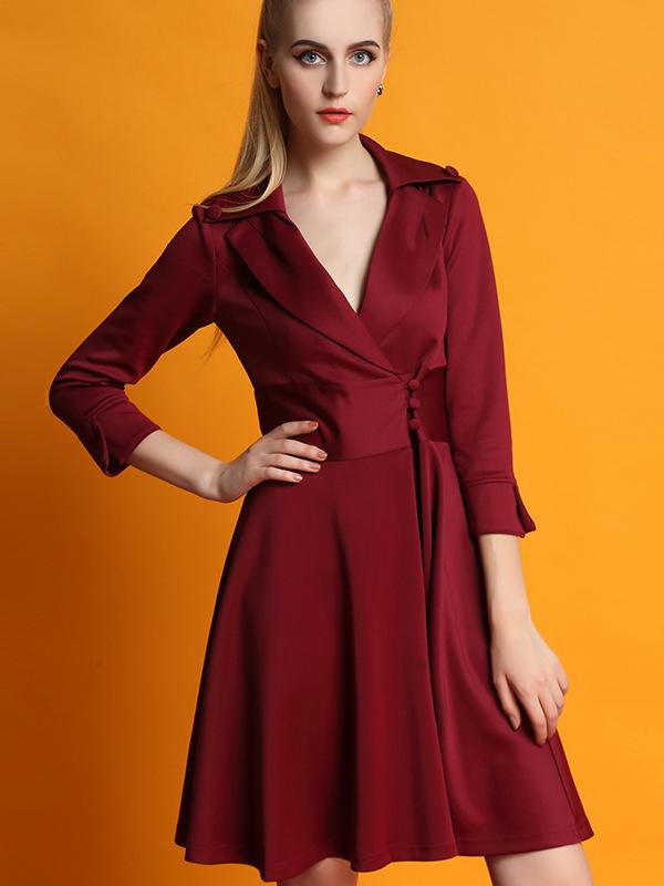 Romwe Win Red V Neck Length Sleeve Dress