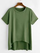 Romwe Green Short Sleeve Dip Hem T-shirt