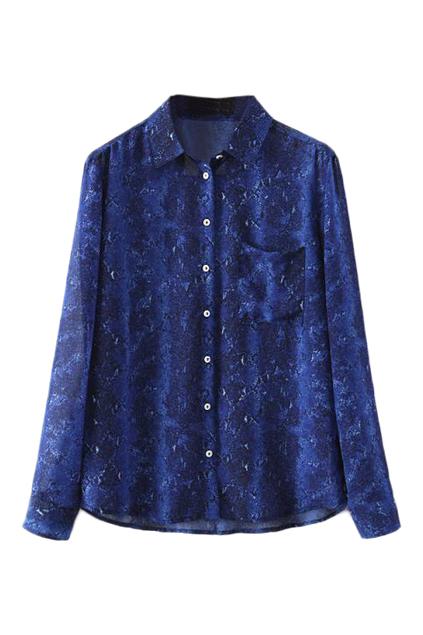 Romwe Snakeskin Print Blue Shirt